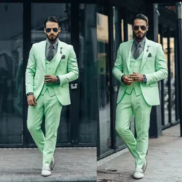 Новые 3 штуки мужчины свадебные смокинги Mint Green наряды свадебные брюки наборы бизнес -формальная одежда