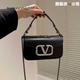 Umhängetaschen Valen Loco Style Tasche Damenmode Kette Umhängetasche Kleines Quadrat Echtes Leder 2023 Neue erweiterte Diamanteinbettung