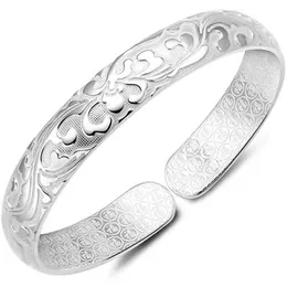 925 sterling silver items jewelry carven bracelets flower blossom chinese blessing words good luck inside new203A