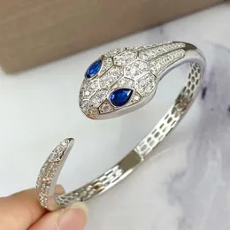 Bangle Brand S925 Sterling Silver Blue Eye Snake Head Armband för kvinnors High End Fashion Luxury Jewelry Party Gift 231129