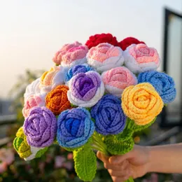 Decorative Flowers Hand-Knitted Rose Bouquet Homemade Crochet Finished Knitted Flower Sunflower Tulip Valentine's Mother's Teacher's Day