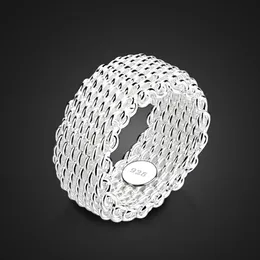 Solitaire Ring Fashion 9mm bred silverring Personliga kvinnor 100% 925 Sterling Silver flätat nätring Fina smycken Present grossist 230428