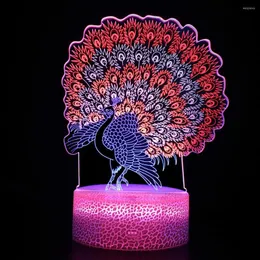 Nocne światła 3 Kolor Peacock Feather LED LED LED DO HOME SYPIALNE DEK DOKRESU DZIECI PRZEDSTAWICIE LAMPA STALOWA USB