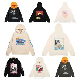 KC9D 남자와 여자 스웨트 셔츠 디자이너 Rhude Hoodie Rhudes Hooded felpa Uomo 틈새 패션 브랜드 Sudadera 가을 겨울 겨울 롱 슬리브 둥근 목 풀 오버 바닥