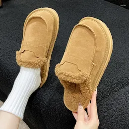 Slippers Women Suede Casual Short Plush Warm Cotton Shoes Flats Mules Winter 2024 Trend Home Slingback Botas