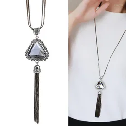 Pendant Necklaces Meyfflin Women Crystal Long Necklace Fashion Triangle Choker Pendants Female Black Chain Tassel Jewelry Collier Femme