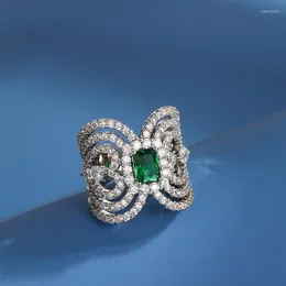 Anéis de casamento Obega Cubic Zircon Mulher oval Emerald Green Ring Drill Hollow O out cobre para mulheres jóias de noiva