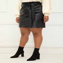 Women is Plus Size Faux Leather Mini Skirt With Tie