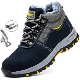 Chaussures de sécurité Bottes d'hiver de haute qualité pour hommes avec embout en acier bottes de sécurité chaussures de travail hommes bottes de travail anti-crevaison chaussures de sécurité chaudes en peluche mâle 231128