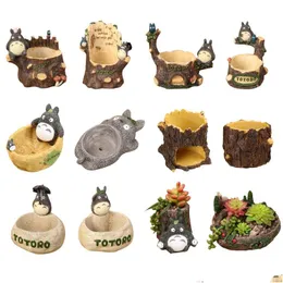 Wazony mój sąsiad Totoro figurki wazon żywica kwiatowe ozdoby zabawne rośliny sukcesu kwiat doniczki dekoracje domowe 210310 Drop dostawa ga dhaly