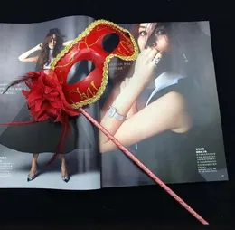 100pcs lot fashion carnival mask Venetian Mask feather with stick masquerade ZZ