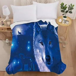 Górna przepiórka koc 3D Wolf Zwierzę niebieski czarny design koń miękki robak do łóżka sofa krucha tkanina klimatyzacja podróżuje 209n