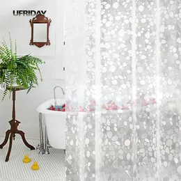 UFRIDAY PVC 3D Vattentät duschgardin Transparent Vitt klart badrumsgardinbad med krokar Badskärm NEW185L