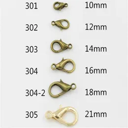 Todo 1000 peças imitação de ródio banhado a 10mm 12mm 14mm 16mm 18mm 21mm 23mm 24mm liga de zinco fechos lagosta ganchos joias findi233b