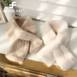 Schals FAITOLAGI Koreanische Winter Faux Kaninchen Pelz Frauen Schal Weiche Plüsch Snood Einfarbig Hals Kragen Wärmer Zeug Weihnachten Geschenk 231130