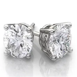 4CT 14K من الذهب الأبيض جولة مختبر أنشأت أقراط الماس سلة Solitaire studs264i