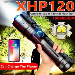 Zaklampen 1000000LM Oplaadbare XHP120 LED-zaklamp USB-zaklamp XHP50 Meest krachtige tactische zaklamp Heldere waterdichte zoomlamp Q231130