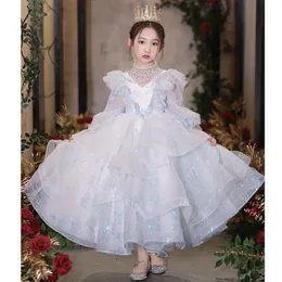 luxury white Flower Girls Dress for Wedding toddler girl crystal Party Bow Tulle Special Occasion Robe De SoireeGirls Pageant Dress ball gown Kids Birthday Gowns