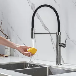 Kitchen Faucets Gunmetal/Brushed Gold/Black Brass Sink Faucet Single Hole Handle Pull-out Silicone Cold And Water Mixer Tap