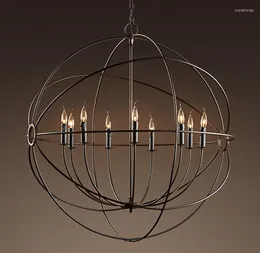 Lustres de ferro rústico orb lustre--uma lâmpada de manufatura de estilo de estilo de estilo foucault 4 de tamanhos para a sala de estar cozinha el pa0279