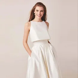 2024 Свадебные платья цвета слоновой кости с высоким/низким вырезом из двух частей, свадебное платье длиной до пола, платья для дня рождения, Vestido De Noiva