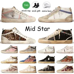 Mulheres Homens Mid Star Designer Sapatos Casuais Glitter Prata Ouro Rosa Zebra Treinadores Vintage Feito na Itália Marca Feito à Mão de Alta Qualidade OG Camurça Tênis Plataforma de Couro