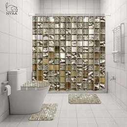 NYAA 4 Pcs Mosaico Decoração Cortina de Chuveiro Pedestal Tampa de Tapete Tapete de Banheiro Conjunto de Tapete de Banho para Decoração de Banheiro Y200407339W