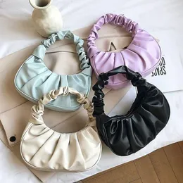 Borse cosmetiche Borsa a tracolla pieghettata da donna alla moda Borsa a tracolla da donna tinta unita per il tempo libero in pelle PU Moda femminile piccola borsa vintage