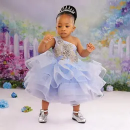 Lavender Flower Girl Dresses One Shoulder Rhinestones Luxurious Little Baby's Dress for Wedding 1st Birthday Party COmmunication Gowns African Styles C206