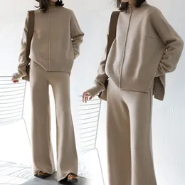 Genayooa Cashmere Two Piece Set Top and Pants Winter Korean Womensトラックスーツカジュアル2 S衣装220315