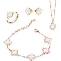 Four Van Designer Clover Armband Bladsieraden 4 Cleef Vrouwen Charm Bangle Lucky Ketting Ring Oorbellen Stuk Set van Roségoud Kraagketting Dames Klein Geurend Wind