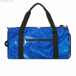 Outdoor Bags Blue Marb Sports Bags Abstract Artwork Swimming Gym Bag with Shoes Graphic Handbags Men Women Pattern Outdoor Fitness Bag Q231130