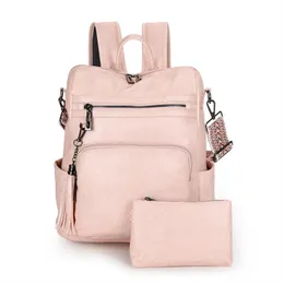 Dark brown Backpack have wristlest Purse for Women Fashion Leather Designer Travel Large Ladies Shoulder Bags with Tassel wide strap crossbody purse