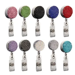 Diamond Badge Holder Keychain Pendant 360 Rotation Retractable Pull ID Work Card Buckle With Clip Office Supplies