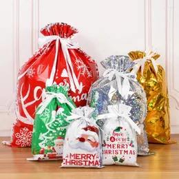 Gift Wrap 3/5pcs Merry Christmas Drawstring Bags Year Santa Claus Large Candy Cookies Packaging Bag Xmas Party Favors Storage