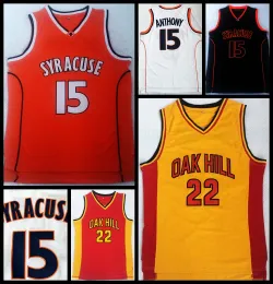 #22 Oak Hill High School Jersey Carmelo Anthony #15 Syracuse College Basketball Jersey Mens Stitched Orange White Yellow