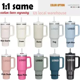 US Warehouse 1:1 with Stanl Logo H2.0 40oz Stainless Steel Tumblers Cups With Silicone Handle Lid and Straw Big Capacity Car Mugs Vacuum Insulated Water Bottles GG1130