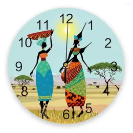壁時計アフリカン女性民族キリンゾウクロック現代のデザインリビングルーム装飾ホームデコアデジタル