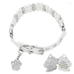 Dog Collars Pearl Collar PU Leather Glitter Crystal Luxury With Customized ID Tag For Small Large Accessories