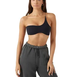 Kvinnors tankar camis kvinnor sommar trendiga tank tops fast färg oneshoulder ärmlös smal gröda för damer svart 230428