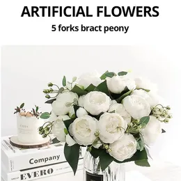Vases 30cm Rose White Peony Artificial Flowers Bouquet 5 Big Head and 4 Bud Fake for Home Wedding Decoration Indoor 231130