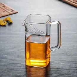 Höftkolvar Borosilikat Glass Tea Pitcher Crystal Clear Chahai Chinese Divider Creative Square Teacup With Filter Holes Teapot Teaware