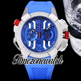 NY EPIC X CHRONO EX120.43 EC323.42 Quartz Chronograph Mens Watch Skeleton Blue Dial Steel Diamond Bezel Rubber Strap Stopwatch Watches TimeZoneWatch A04C6