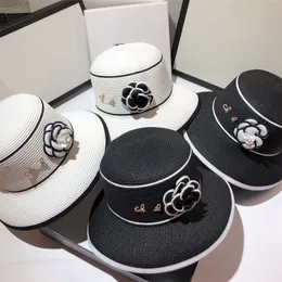 Дизайнерская соломенная шляпа, фирменная кепка с надписью Camellia, плетеные шляпы из цветов и травы, летние модные женские подарочные шляпы в стиле ретро, трендовые шляпы для защиты от солнца и солнцезащитных очков