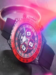 Prueba de moda reloj cronómetro de cuarzo funcional completo hombres 43 mm caja de color rojo bisel zafiro Cystal caucho silicona Relojes de pulsera 9108660