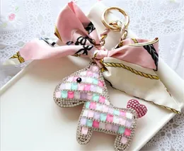 Keychains Cute Women's Bag Car Pendant High-end Handmade Scarf Leather Handbag Key Chains Tassel Rodeo Crystal Horse Charm B028