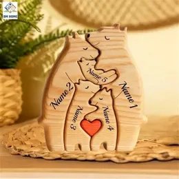 Novelty Items Free Engraving Personalized Custom Bear Family Wooden Puzzle Christmas Birthday Gift Name Sculpture 27 Names Desk Decor 231129