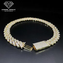 Hombres personalizados de fábrica Hip Hop helado 18 pulgadas Sólido S925 10K 14K 18K Oro Amarillo 10 mm Moissanite Diamante Collar de eslabones de cadena cubana 261T