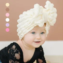 Bubble Pattern Bows Headband for baby gils Turban Cotton Girl Elastic Hair Bands For Newborn Pleated Spring Headwraps Popcorn