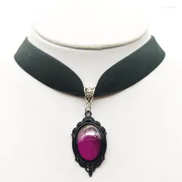 Choker Gothic Purple Vampire Cameo For Women Girls Fashion Pagan Witch Jewelry Accessories Gift Black Vintage Velvet Necklace